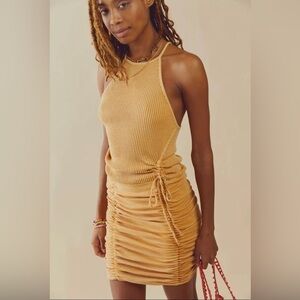 Free People Mustard Yellow Ruched Tank Dress